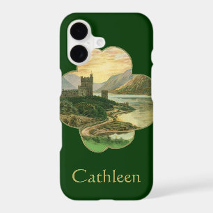 Vintage Lucky Gold Shamrock with an Irish Castle