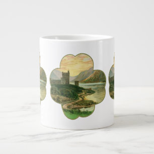 Vintage Lucky Gold Shamrock with an Irish Castle Large Coffee Mug