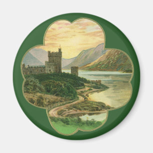 Vintage Lucky Gold Shamrock with an Irish Castle Magnet
