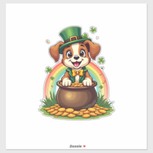 Vintage Lucky Leprechaun Puppy Rainbow Pot of Gold