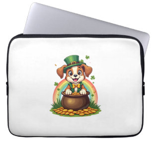 Vintage Lucky Leprechaun Puppy Rainbow Pot of Gold Laptop Sleeve