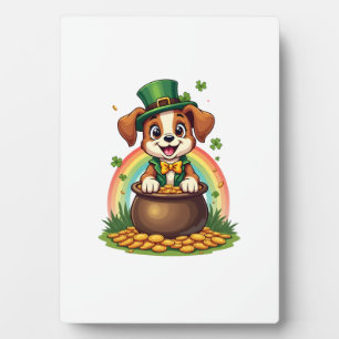 Vintage Lucky Leprechaun Puppy Rainbow Pot of Gold Plaque