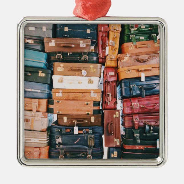 Vintage Luggage Baggage Metal Ornament (Front)