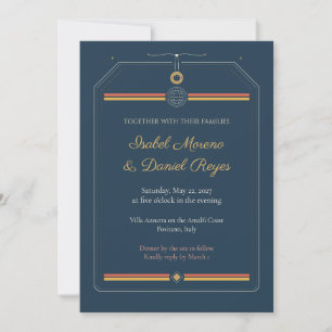 Vintage Luggage Tag Destination Wedding Invitation