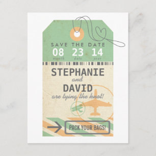 Vintage Luggage Tag Destination Wedding Save Date Save The Date