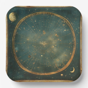 Vintage Lunar Celestial Map Design (2) Paper Plate