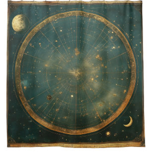 Vintage Lunar Celestial Map Design (2) Shower Curtain