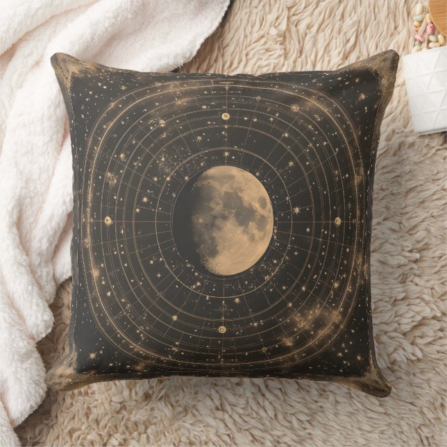 Vintage Lunar Celestial Map Design Cushion (Blanket)