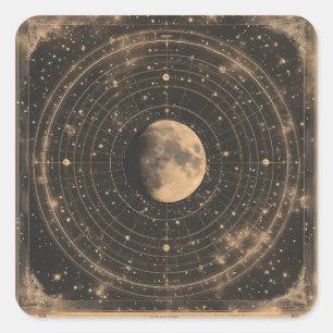 Vintage Lunar Celestial Map Design Square Sticker