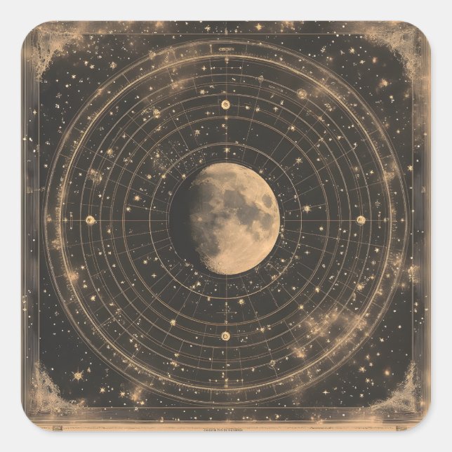 Vintage Lunar Celestial Map Design Square Sticker (Front)