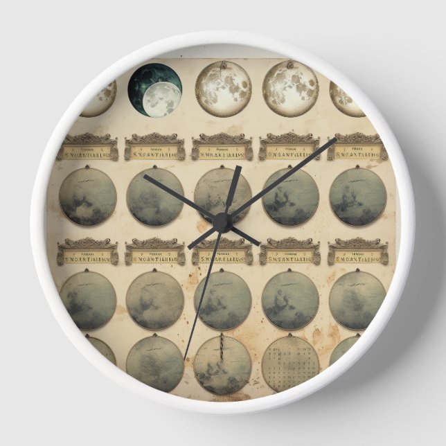 Vintage Lunar Cycle Chart - Celestial Moon Phases  Clock (Front)