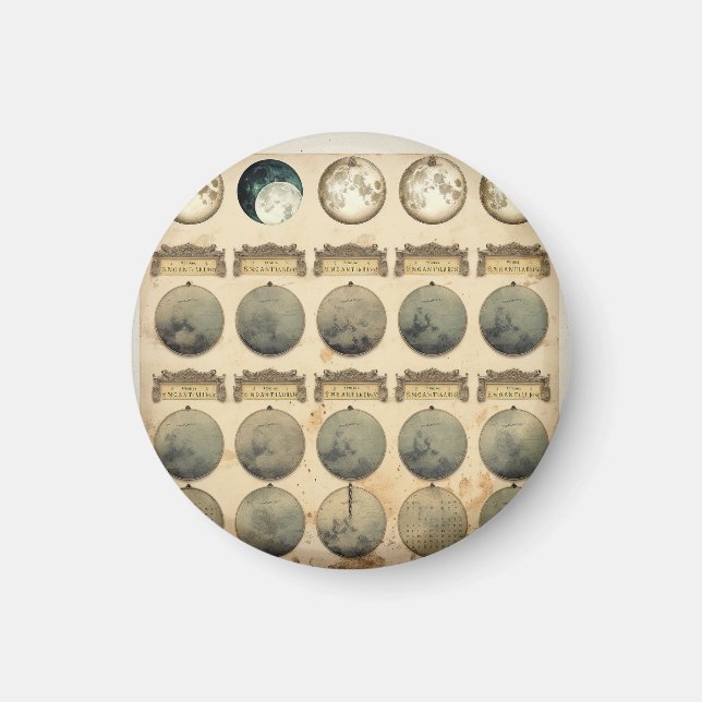 Vintage Lunar Cycle Chart - Celestial Moon Phases  Magnet (Front)
