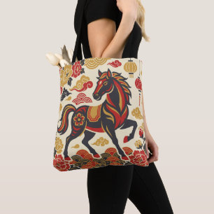 Vintage Lunar Horse Chinese New Year Tote Bag