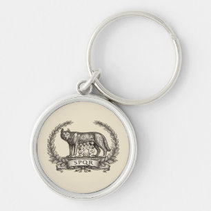 Vintage Lupa Capitolina Romulus Remus SPQR Emblem Key Ring