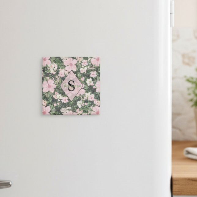 Vintage Lush Pink Botanical Monogram Magnet (Creator Uploaded)
