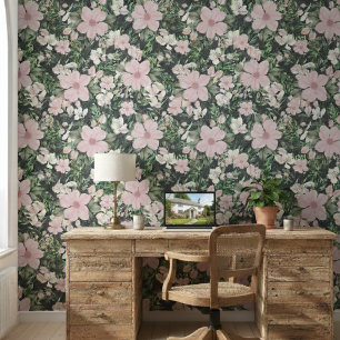Vintage Lush Pink Botanical Pattern Wallpaper