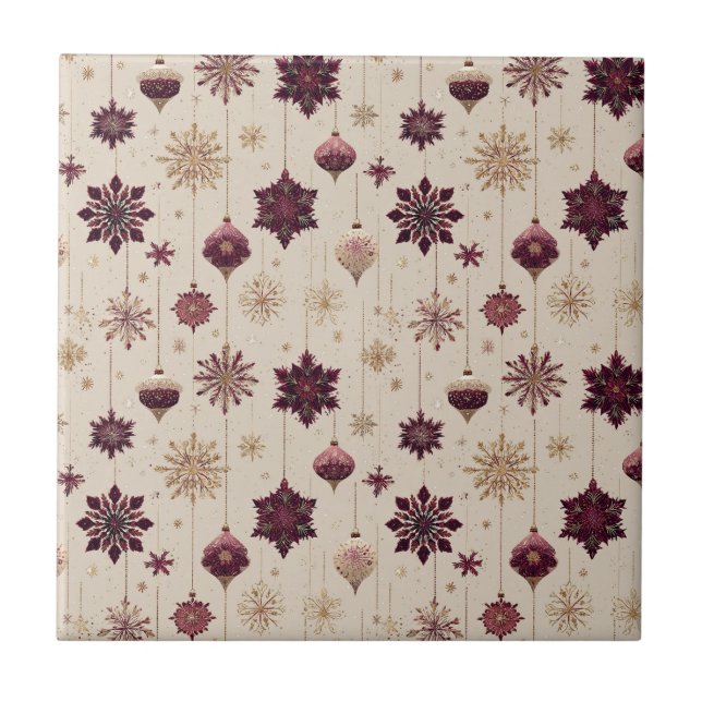 Vintage Luxe Christmas Ornament Pattern Ceramic Tile (Front)