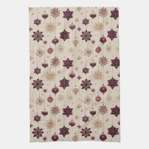 Vintage Luxe Christmas Ornament Pattern Tea Towel