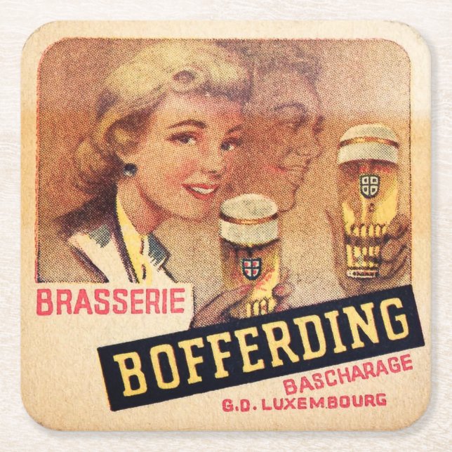 Vintage Luxembourg Beer Label Coaster (Front)