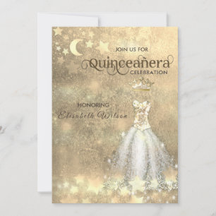 Vintage luxury dress gold tiara Quinceañera Invit Invitation