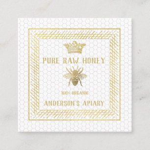 Vintage Luxury gold crown bee/apiary/bee farm Square Business Card