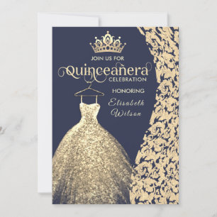  Vintage  luxury gold dress damask princess Invitation