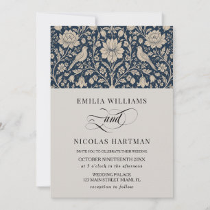 Vintage Luxury Navy Taupe Wedding Invitation