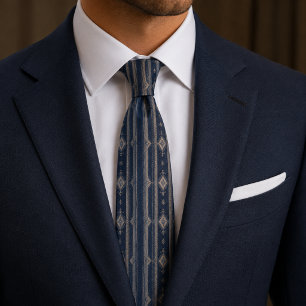 Vintage Luxury Ornamental Elegant Navy Blue Tie