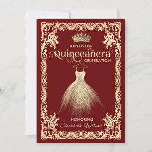 Vintage luxury sparkling dress tiara Quinceañera Invitation