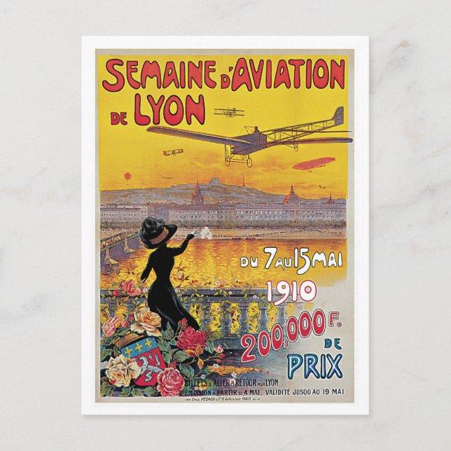 Vintage Lyon Aviation Week Travel Ad Postcard (Front)