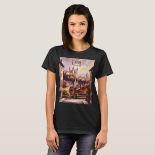 Vintage Lyon France Travel  City Watercolor Custom T-Shirt