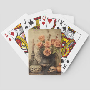 Vintage Macabre Roses Skulls Sepia Playing Cards