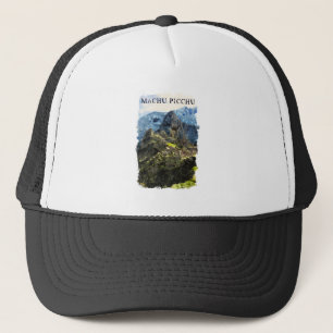 Vintage Machu Picchu Peru Watercolor Paint Trucker Hat