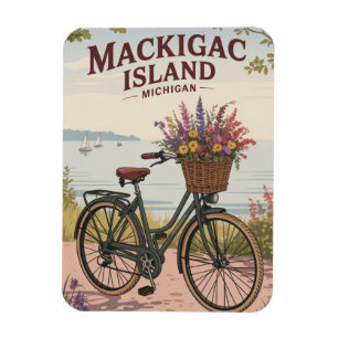 Vintage Mackinac Island Michigan with Flowers gift Magnet