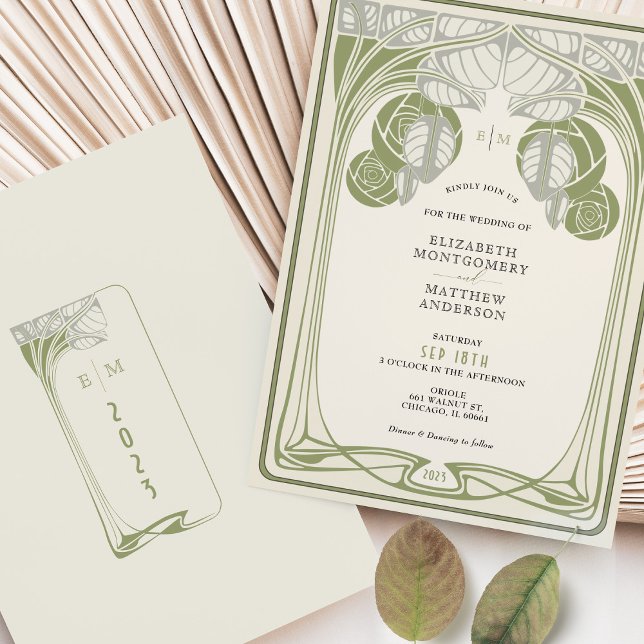Vintage Mackintosh Trees in Bloom Sage Green Invitation (Creator Uploaded)