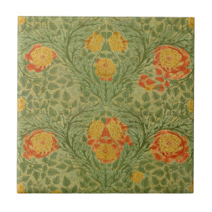 Vintage Mackmurdo Rose and Leaf Floral Art Ceramic Tile