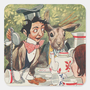 Vintage Mad Hatter Tea Party Alice Illustration Square Sticker