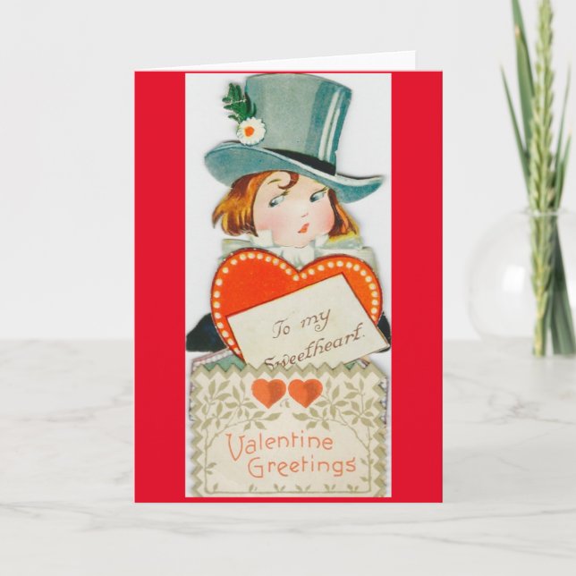 Vintage Mad Hatter Valentine Holiday Card (Front)