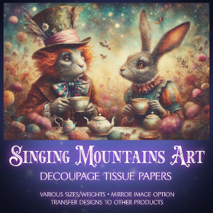 Vintage Mad Tea Party In Wonderland Decoupage Tissue Paper