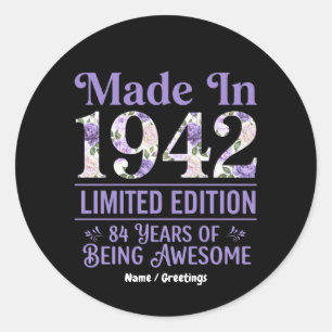 Vintage Made in 1942 Floral 84th Birthday Awesome Classic Round Sticker