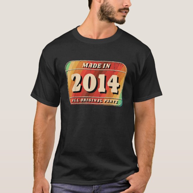 Vintage Made In 2014 Original Parts License Plate  T-Shirt (Front)