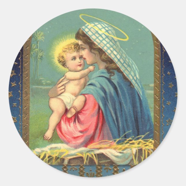 Vintage Madonna and Child Christmas Classic Round Sticker (Front)