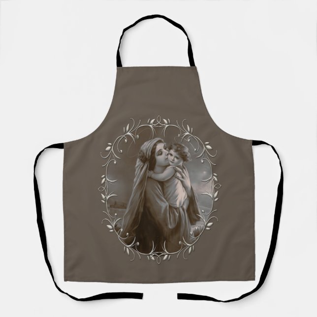 Vintage Madonna and Child with Silver Frame Apron (Front)