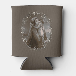 Vintage Madonna and Child with Silver Frame Can Cooler