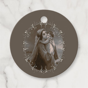 Vintage Madonna and Child with Silver Frame Favour Tags
