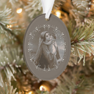Vintage Madonna and Child with Silver Frame Ornament
