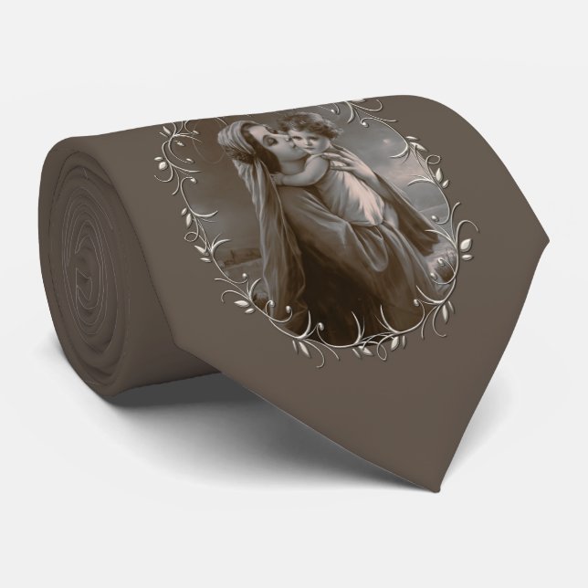 Vintage Madonna and Child with Silver Frame Tie (Rolled)