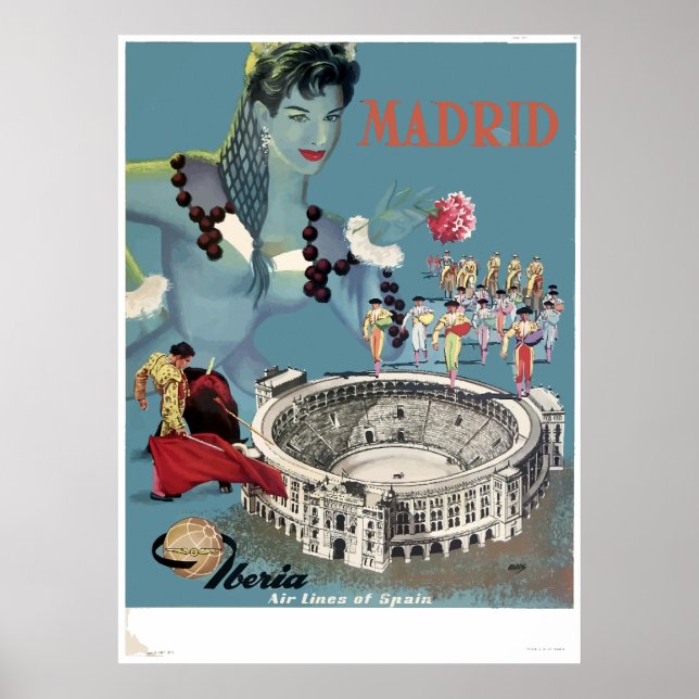 Vintage Madrid Spain Airline Travel Poster (Front)