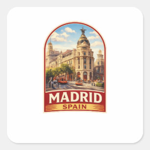 Vintage Madrid Spain Travel Poster Style Design Square Sticker