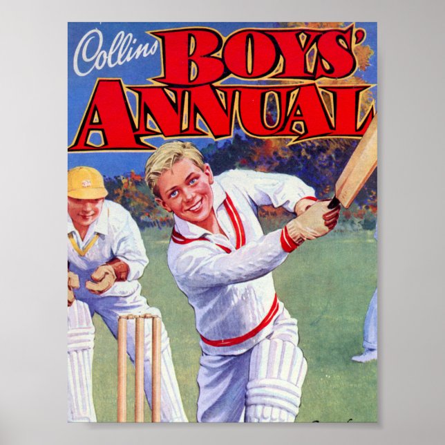 Vintage Magazine Boys Playing Cricket Poster (Front)